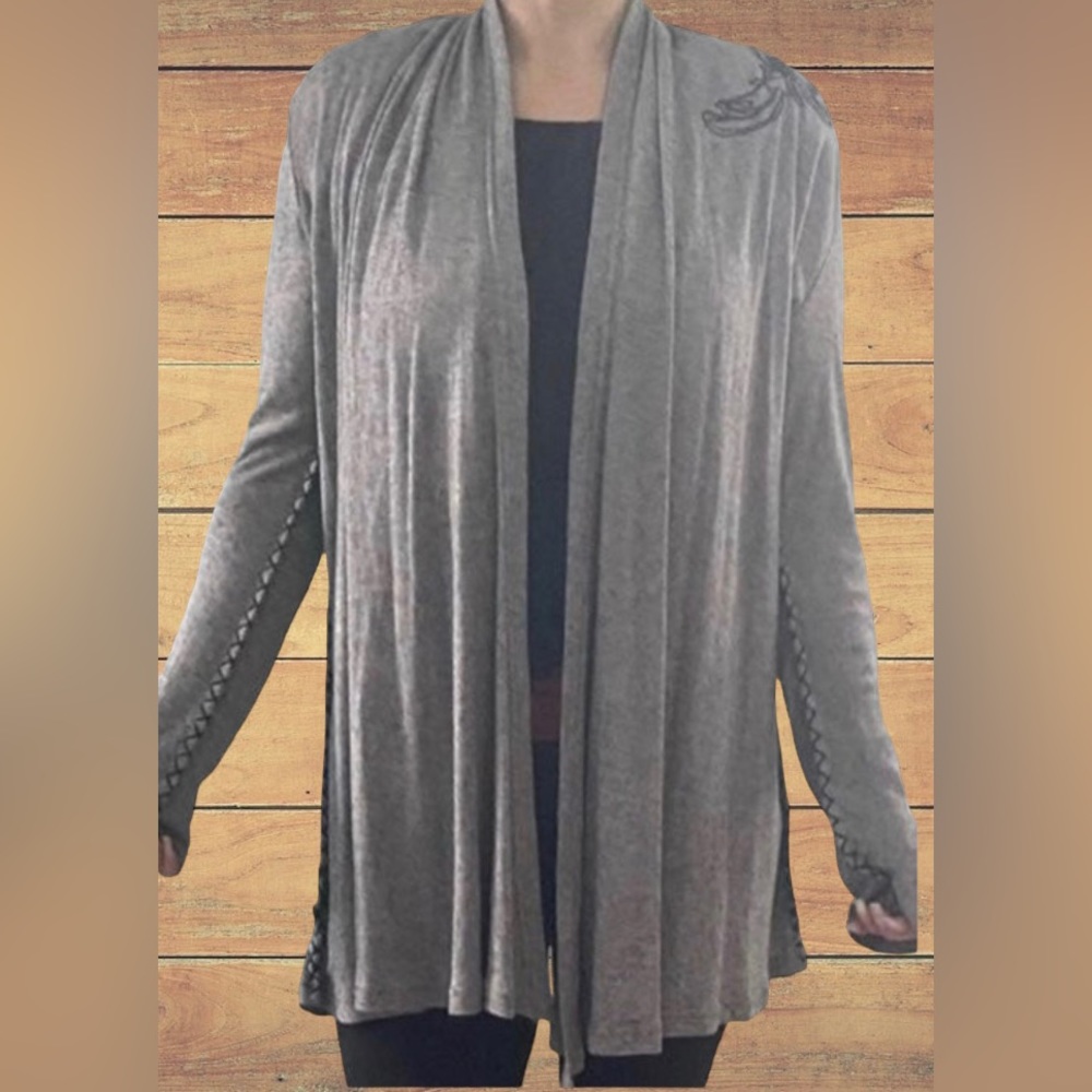 Unique Windsor Gray & Black Stitched Cardigan Size Medium - Picture 8 of 11